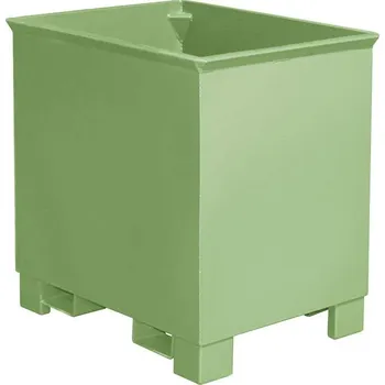 Přepravník Výklopný kovový přepravník pro otočné vidle, objem 300 l, nosnost 500 kg, d x š x v: 620 x 840 x 800 mm, barva zelená RAL6011