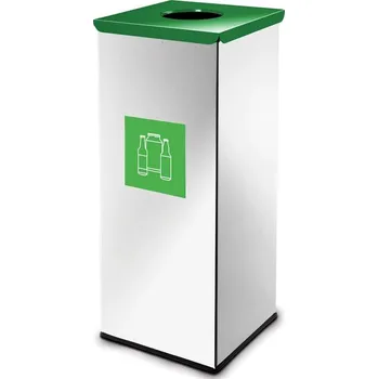 Odpadkový koš Koš EKO SQUARE na tříděný odpad, objem 60 l, nádoba lakovaná šedá, víko zelené (sklo barevné)