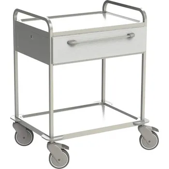 Policový vozík nerezový, 2 police, 1 zásuvka v barvě bílé, v x d x š: 920x760x560 mm