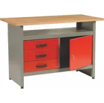 Dílenský stůl MARS, 1 skříňka, 3 zásuvky, šířka 1200 mm