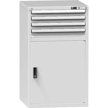 Zásuvková dílenská skříňka, v x š x h: 1215 x 731 x 780 mm, 4 x zásuvka, 1 x skříňka, barva šedá RAL7035