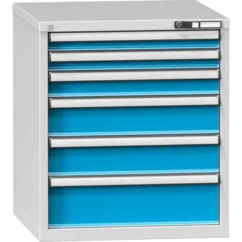 Zásuvková dílenská skříňka, 6 x zásuvka, v x š x h: 840 x 731 x 780 mm, barva šedá RAL7035/modrá RAL5012