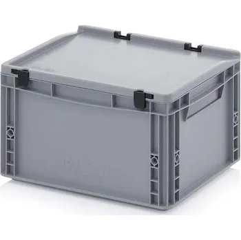 Přepravka plastová Euro s víkem, plná, šedá barva, 400 x 300 x 235 mm