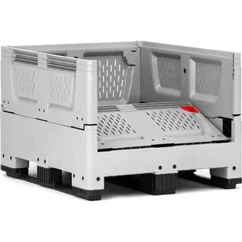 Přepravník Velký skládací přepravník z polyetylenu, děrované stěny, 1200 x 1000 x 790 mm, na ližinách