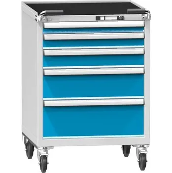 Pojízdná dílenská skříňka se 5 zásuvkami, v x š x h: 1013 x 731 x 780 mm, barva šedá RAL7035/modrá RAL5012