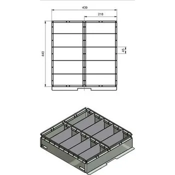 Dílenský stůl Dělení zásuvek 2 x 5, výška 60 mm, přestavitelné, z pozinku.