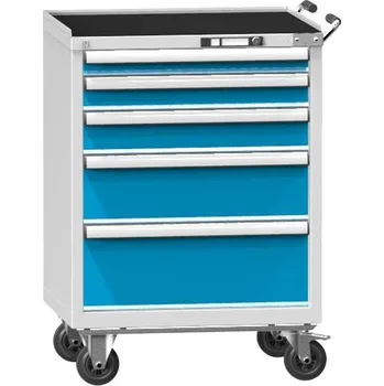 Pojízdná dílenská skříňka s 5 zásuvkami, v x š x h: 1013 x 731 x 780 mm, barva šedá RAL7035/modrá RAL5012