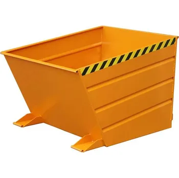 Přepravník Výklopný ocelový přepravník s nízkou násypnou hranou, objem 650 l, d x š x v: 1445x800x890 mm, barva oranžová RAL2000