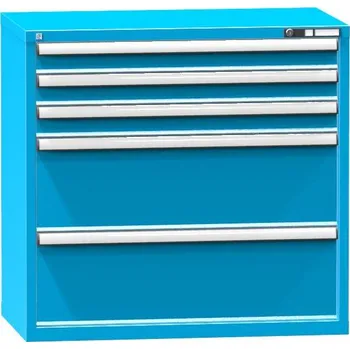 Zásuvková dílenská skříňka, v x š x h: 990 x 1037 x 630 mm, 5x zásuvka, barva modrá RAL5012