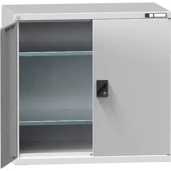 Dílenská skříň, v x š x h: 1000 x 1044 x 655 mm, dveře - dvoukřídlé plné, 2x police 100 kg, barva šedá RAL7035