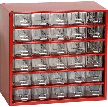 Ukládací skříňka se zásuvkami 306 x 155 x 282 mm, červená, 30 zásuvek