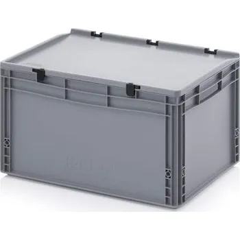 Přepravka plastová Euro s víkem, plná, šedá barva, 600 x 400 x 335 mm
