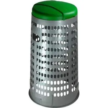 Odpadkový koš Plastový koš na tříděný odpad, pro plastové pytle o objemu 120 l, stříbrný, víko zelené