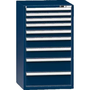 Zásuvková dílenská skříňka, 9 x zásuvka, v x š x h: 1215 x 731 x 780 mm, barva tmavě modrá RAL5010