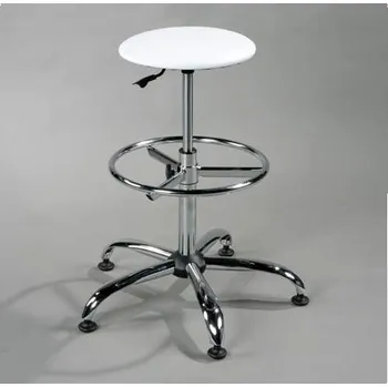 Laboratorní stolička GOLIAT, vysoká, s opěrným kruhem, koženka bílá.