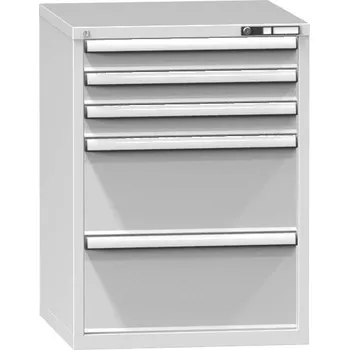 Zásuvková dílenská skříňka, v x š x h: 990 x 731 x 780 mm, 5 x zásuvka, barva šedá RAL7035