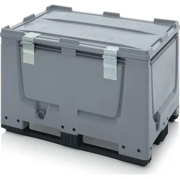 Přepravník Velký přepravník z polyetylenu, s víkem, uzamykatelný, plné stěny, 1200x800x790 mm, na ližinách