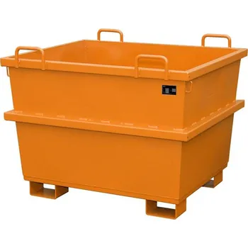 Přepravník Kónický ocelový přepravník, stohovací, objem 750 l, d x š x v: 1040 x 1200 x 955 mm, barva oranžová RAL2000