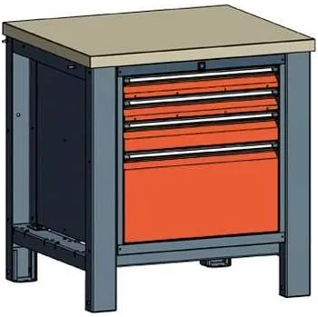 Dílenský stůl Dílenský stůl TECHNO, jednomodulový šířka 800 mm, 4 zásuvky, barva antracit RAL7016/oranžová RAL2004.