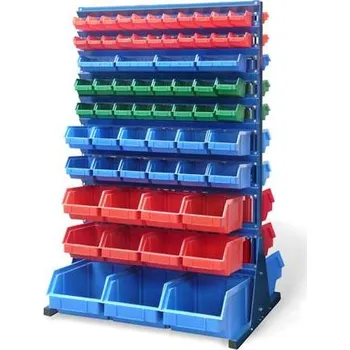 Dílenský regál Regál se zásobníky TechBox, šedá konstrukce, š x v: 940x1540 mm, dvoustranný, počet boxů: 130 ks.