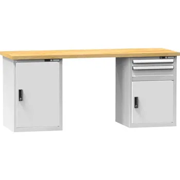 Dílenský stůl Dílenský stůl KOMBI, d x h x v: 2000x800x880 mm, 2 x zásuvka, 2 x skříňka, barva šedá RAL7035
