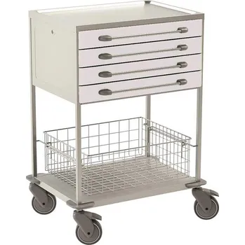 Policový vozík nerezový, 2 police, 1 koš, 4 zásuvky v barvě bílé, v x d x š: 1040x760x560 mm