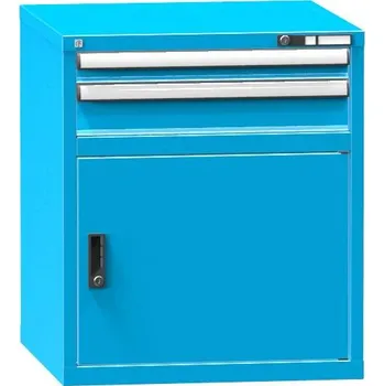 Dílenská skříňka KOMBI, v x š x h: 840 x 731 x 780 mm, 1 x dvířka, 2 x zásuvka, barva modrá RAL5012