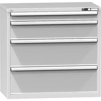 Zásuvková dílenská skříňka, v x š x h: 990 x 1037 x 630 mm, 4 x zásuvka, barva šedá RAL7035