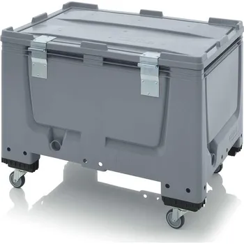 Přepravník Velký přepravník z polyetylenu, s víkem, uzamykatelný, plné stěny, 1200x1000x790 mm, pojízdný