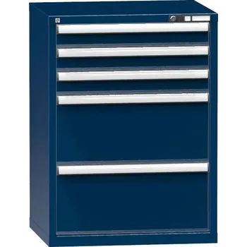 Zásuvková dílenská skříňka, v x š x h: 990 x 731 x 630 mm, 5 x zásuvka, barva tmavě modrá RAL5010