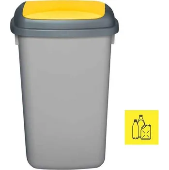 Odpadkový koš Plastový koš QUATRO, objem 45 l, nádoba šedá, víko žluté