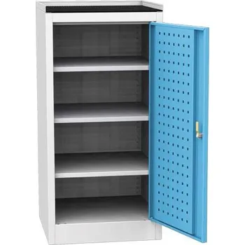 Příruční dílenská skříňka, v x š h: 1030 x 500 x 500 mm, 3 x police, barva šedá RAL7035/ modrá RAL5012