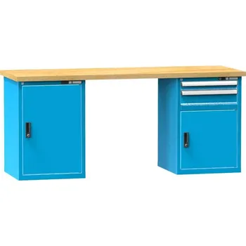 Dílenský stůl Dílenský stůl KOMBI, d x h x v: 2000x800x880 mm, 2x zásuvka, 2x skříňka, barva modrá RAL5012