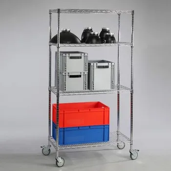 Vozík chromovaný, hygienický, 4 drátěné police, v x š x d: 1750x920x610 mm, nosnost 250 kg