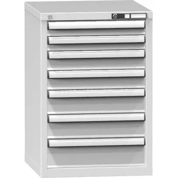 Zásuvková dílenská skříňka, 7 x zásuvka, v x š x h: 840 x 578 x 630 mm, barva šedá RAL7035