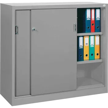 Kovová skříň s posuvnými dveřmi, v x š x h: 1040 x 1200 x 435 mm, barva šedá RAL7035 / šedá RAL7035