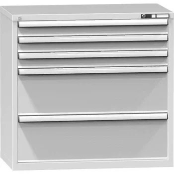Zásuvková dílenská skříňka, v x š x h: 990 x 1037 x 630 mm, 5 x zásuvka, barva šedá RAL7035