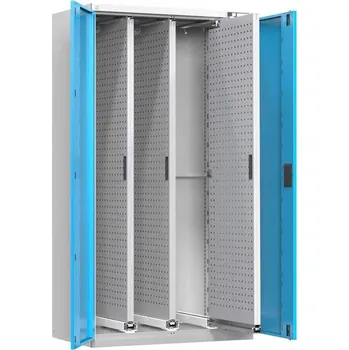 Skříň vertikální, 3 výsuvné perfopanely, v x š x h: 1950x1044x655 mm, korpus šedý RAL7035/ dvířka modrá RAL5012