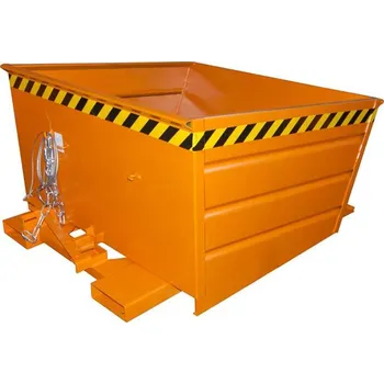 Přepravník Výklopný ocelový přepravník s nízkou násypnou hranou, objem 800 l, d x š x v: 1375x1200x730 mm, barva oranžová RAL2000