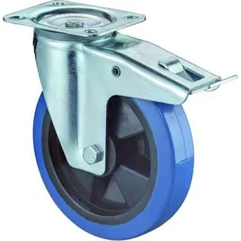Pojezdové kolečko Transportní kolečko, otočné s brzdou, modrý elastik, pr. 200 mm, nosnost 400 kg