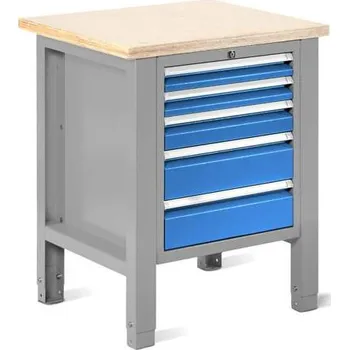 Dílenský stůl Dílenský stůl TECHNO Light, šířka 725 mm, 5 zásuvek, barva šedá RAL7035/modrá RAL5012.