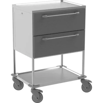 Policový vozík nerezový, 2 police, 2 zásuvky v barvě šedé, v x d x š: 1040x760x560 mm