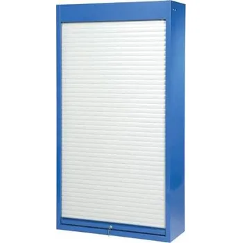 Dílenská skříň, v x š x h: 1950 x 1044 x 405 mm, dveře žaluziové (hliníková roleta), 3 x police 100 kg, barva tmavě modrá RAL5010