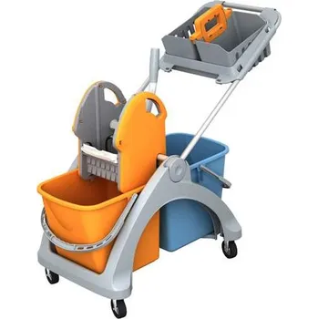 Dvojité pojízdné vědro se ždímačem, držák se 2 plastovými koši