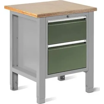 Dílenský stůl Dílenský stůl TECHNO Light, šířka 725 mm, 2 zásuvky, barva šedá RAL7035/zelená RAL6011.