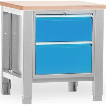 Dílenský stůl Dílenský stůl TECHNO, jednomodulový šířka 800 mm, 2 zásuvky, barva šedá RAL7035/modrá RAL5012.