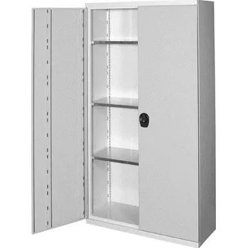 Dílenská skříň, v x š x h: 1950 x 1044 x 405 mm, dveře - dvoukřídlé plné, 3 x police 100 kg, barva šedá RAL7035
