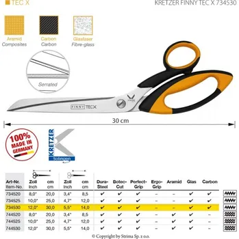 Nůžky s mikrozoubky pro obtížné materiály, délka 12"/30 cm