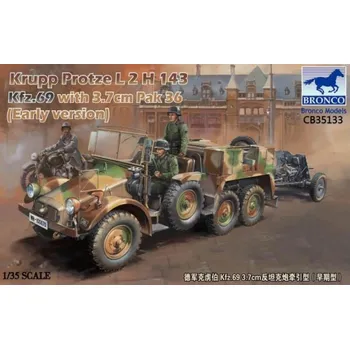 Plastikový model Bronco 1/35 Krupp Protze L2 H 143 Kfz.69 with 3,7 cm Pak 36 (Early version)