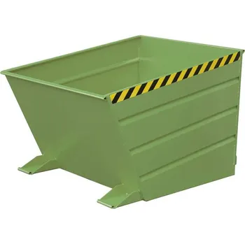 Přepravník Výklopný ocelový přepravník s nízkou násypnou hranou, objem 650 l, d x š x v: 1445x800x890 mm, barva zelená RAL6011